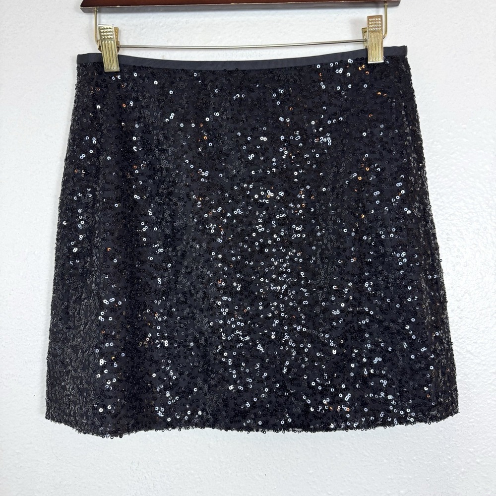J. Crew Black Sequin Mini Skirt Womens Size 4 Party Sparkle Lined Glam Holiday
